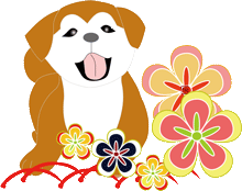 紅型と日本犬の子犬のイラスト