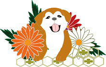 和菊と日本犬の子犬のイラスト