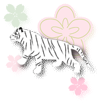 横向きのトラに桜を添えたイラスト