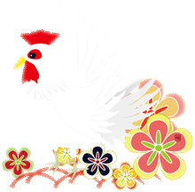 白い鶏と紅型のイラスト