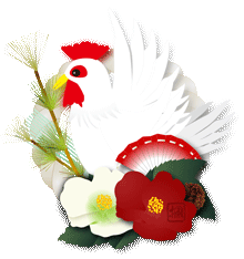 白い鶏と椿の花のリース