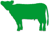 首を上げている横向きの牛のシルエットのイラスト　緑